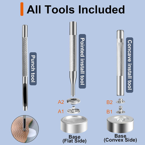 Alritz 15mm Leather Snap Button Kits with Hammer Punch Spacer, 90 Sets Metal Snaps Press Studs with 4 Setter Tools for Thin Clothes, Jackets, Jean...