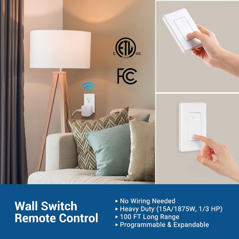 DEWENWILS Wireless Light Switch Remote Control Outlet, Remote Power Wall Switch for Lamps, No Wiring Needed, 15 AMP Heavy Duty, 100 FT Range......