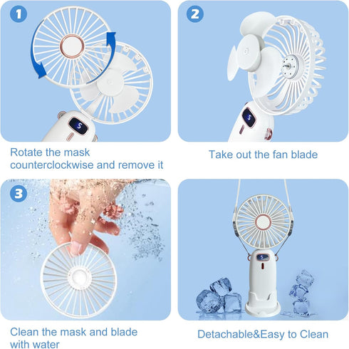 Portable Fan, Personal Fan, 5-IN-1 Handheld Mini Fan, USB Rechargeable Fan, 3000mAh Battery with 5 Speed, Portable Travel Fan for Women Men Home O...