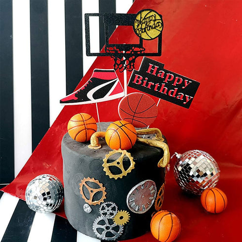 Cake Money Box with Basketball Scene Theme Cake Toppers Set for Birthday Party Decoration...
