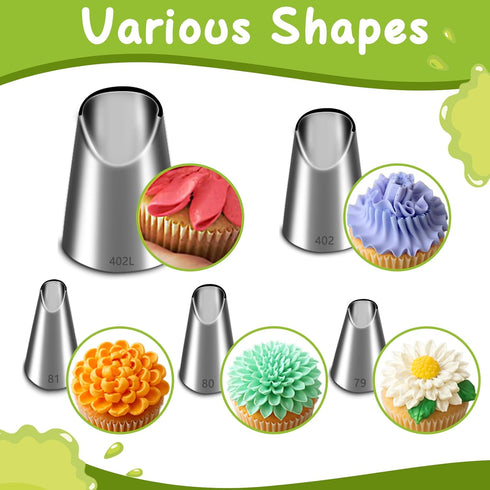 Suuker Rose Flower Piping Tips Set, Stainless Steel Chrysanthemum Nozzles, Crinkle Cream Laminating Nozzle Cupcake Pastry Tool For Decorating Cake...