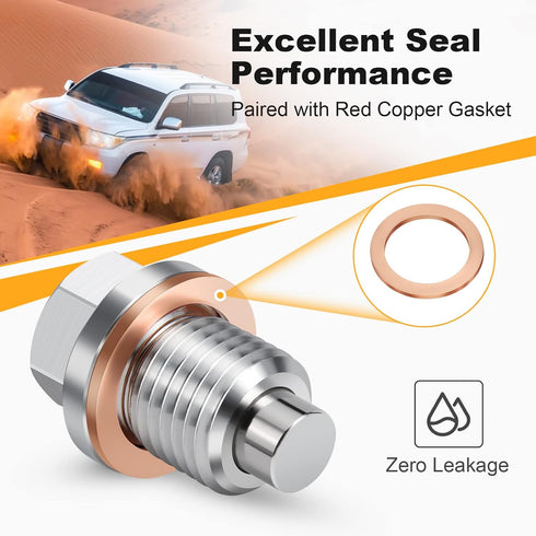 M12 x 1.25 Magnetic Aluminum Oil Drain Plug Sump Drain Nut Bolt With Copper Gasket Crush Washer Replacement for Toyota, Lexus, Chevrolet and Nissa...