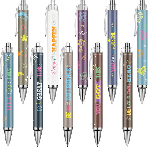 10 Pcs Inspirational Ballpoint Pens Motivational Quote Pens Retractable Funny Pens Black Ink Pen Set with Stylus Tip Colorful Metal Encouraging Wr...