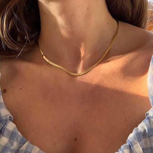 CHESKY 14K Gold Plated Snake Chain Necklace Gold Herringbone Necklace for Women Minimalist Necklace Chain 3MM(W) 14"(L)...