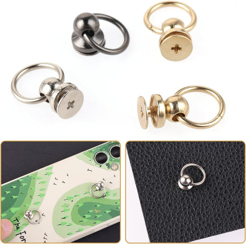 60 Set Screwback Round Head Rivet with Pull Ring, 3 Color 8MM Leather Rivets Kit Studs DIY Accessory Screw Rivets for Leather Craft Purse Phone Ca...