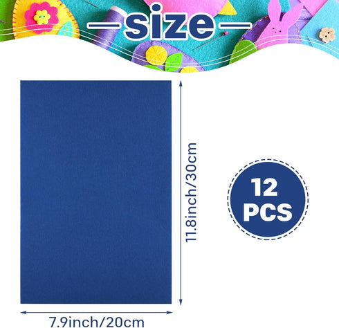 Morcheiong 12 Pcs Self Adhesive Felt Sheet Soft Felt Sheets with Adhesive Backing for Art Project and Sewing DIY Craft(11.8"x7.9"/30x20cm)- Navy B...
