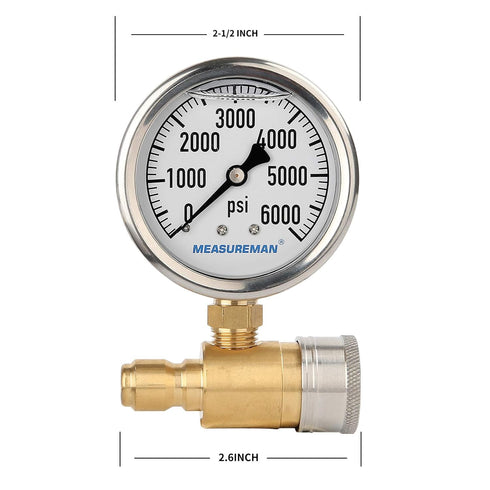 MEASUREMAN 2-1/2" Pressure Washer Gauge, Pressure Gauge Kit, 3/8 Inch Quick Connect, 0-6000 PSI, Glycerin Filled...