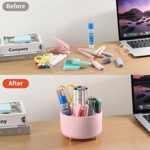 Desk Pencil Pen Holder, 5 Slots 360°Degree Rotating Pencil Pen Organizers for Desk, Desktop Storage Stationery Supplies Organizer, Cute Pencil Cup...