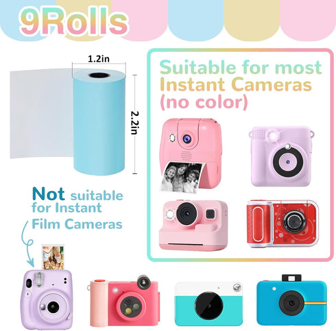 9 Rolls Kids Instant Camera Print Refill Paper- Photo Printer Thermal Paper Rolls Instant Print Camera Refill Paper for Kid's Instant Camera Favor...