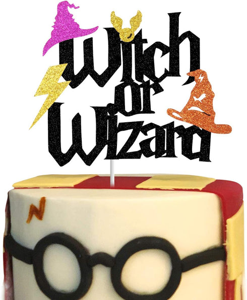 Witch or Wizard Cake Topper,Gender Reveal Baby Shower Party Decorations Potter Inspired He or She Boy or Girl Cake Decor...