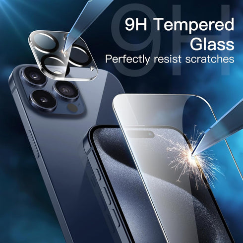 JETech 5 in 1 Matte Case for iPhone 15 Pro 6.1-Inch with 2-Pack Each Tempered Glass Screen Protector and Camera Lens Protector, Translucent Back S...