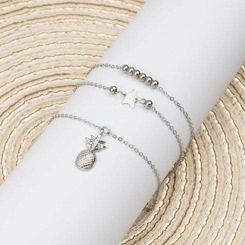 Boho Layered Star Anklet Bracelet Cz Pineapple Anklet Chain Gold Beaded Ankle Bracelets Beach Star Foot Chain Jewelry for Women...