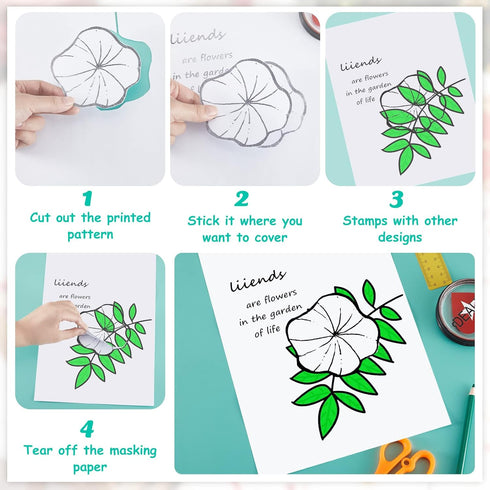 Lewtemi 24 Pcs Masking Paper Stamping Mask Paper Adhesive Stamp Masking Paper for Positioning Stamps Crafting Scrapbooking DIY Craft Designs Proje...