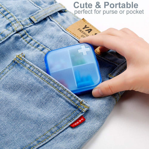 2 Pack Portable Travel Pill Organizer Case for Pocket or Purse Cute Small Daily Pill Box BPA Free Plastic Medicine Vitamin Holder Container (4 Com...