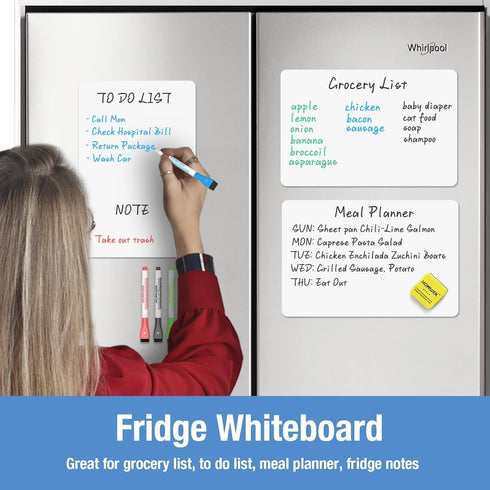 Magnetic Whiteboard for Fridge, 3 Pack Small Magnetic Dry Erase Boards with 4 Markers & 1 Eraser, Reusable Blank Magnet White Board Sheets for Hom...