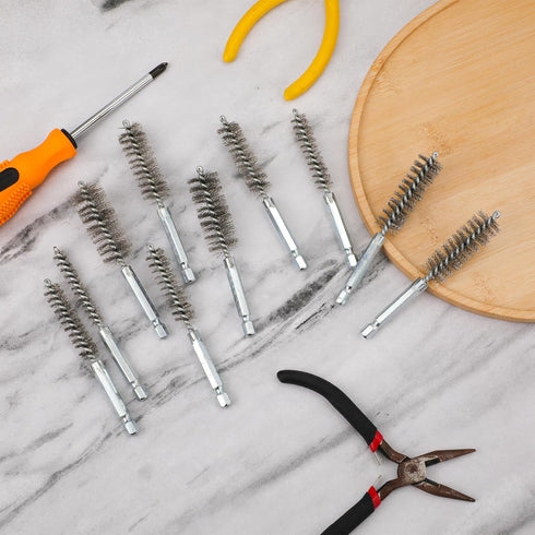 10pcs Stainless Steel Wire Bore Brushes, Wire Brush for Drill for Cleaning with 1/4 Inch Hex Shank Pipe Cleaning Brush Copper Pipe Cleaner Twisted...