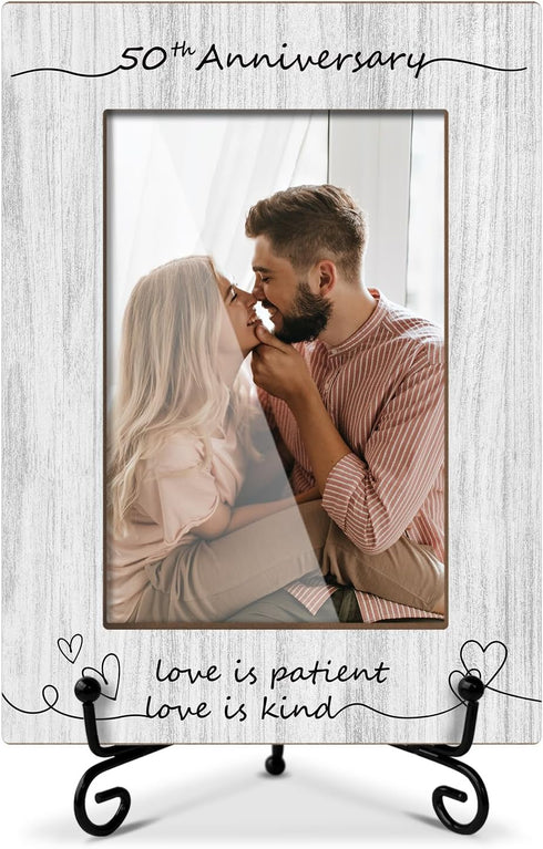 Wooden Photo Frame Anniversary Wedding Gifts Mr And Mrs Gifts for Couples, Wooden Photo Frame with Iron Stand for Tabletop or Desktop Display, Hom...