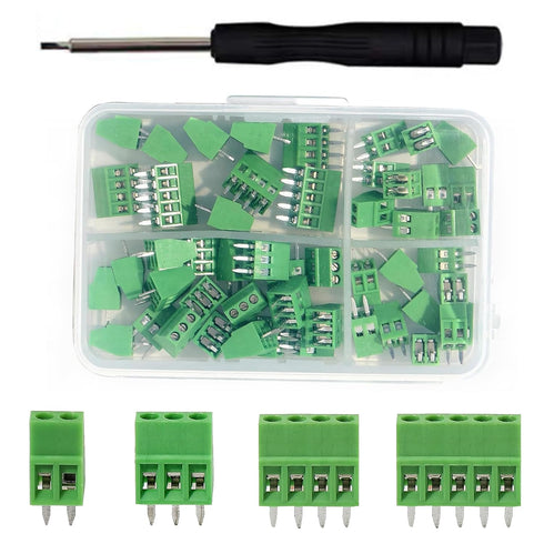 52PCS 2.54mm 0.1" Pitch PCB Mount Screw Terminal Block Connector, Minidodoca 2P 3P 4P 5P Terminals 150V 6A for 26-18AWG Cable?Equipped with Specia...