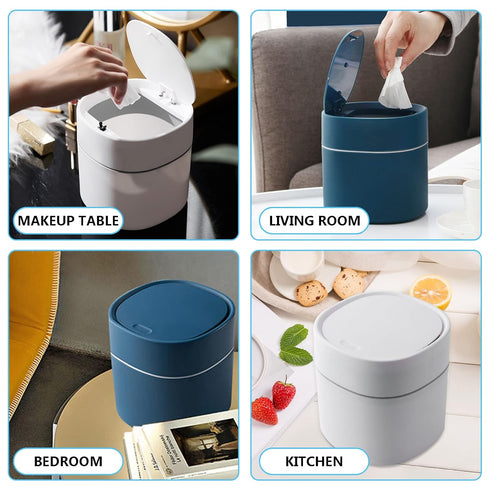Mini Desktop Trash Can with Lid,Small Garbage Can for Countertop,Dressing Table,Bedside Etc,Free 90 Bags(White)...