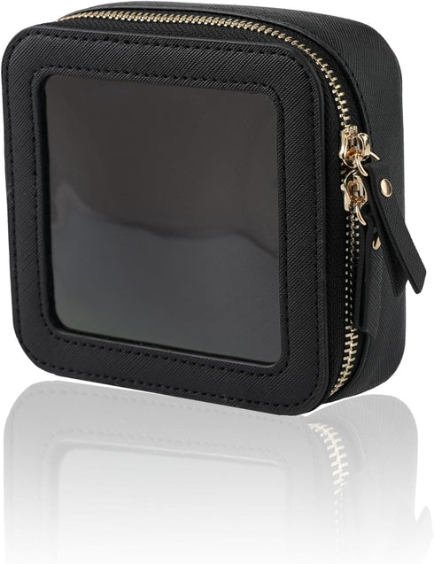 Mini Clear Makeup Bag for Purse, Cute Small Travel Cosmetic Bag with Visual Window & Dual Zippers, Makeup Pouch for Women (Black, Mini)...