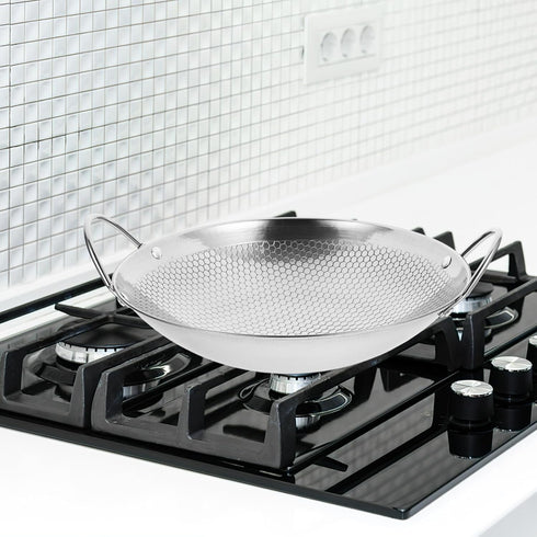 BESTonZON Stainless Steel Griddle Camping Wok Stainless Steel Everyday Pan Stainless Steel Wok Pan Korean Pan Carbon Steel Pan Reheating Pot Mini ...