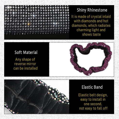 Bling Rearview Mirror Accessories, Elastic Band Car Rearview Mirror Cover with Shiny Rhinestones for Women Girl, Universal Car Interior Accessorie...