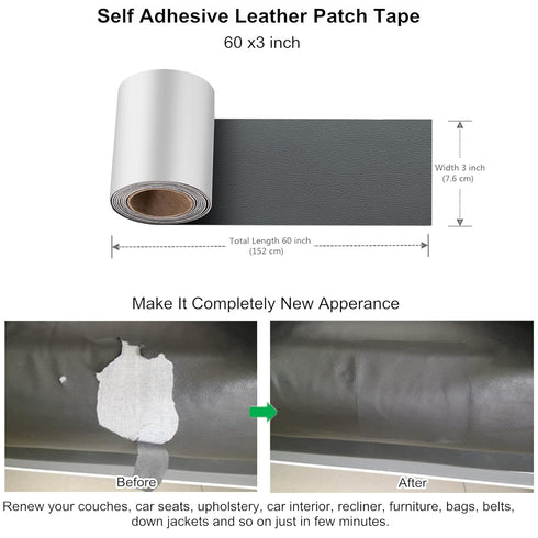 ILOFRI Self Adhesive Leather Repair Patch Tape 3x60 inch, Vinyl and Leather Repair Kit for Couches, Car Seat, Boat Seat, Sofa, Furniture, Vinyl Up...