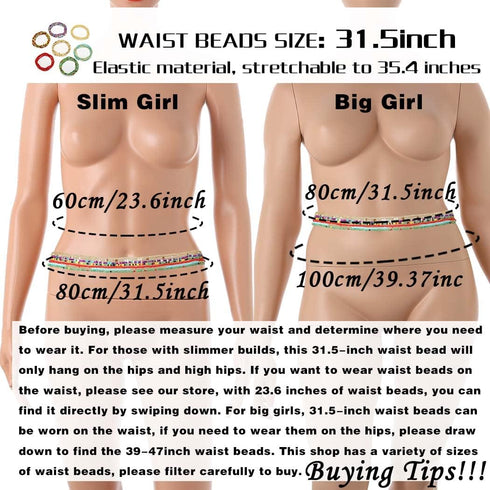 ELABEST African Waist Beads Chain Layered Belly Body Chain Beach 7Pack Waist Jewelry Body Accessories for Women...
