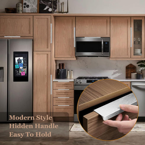 10 PCS Brushed Silver Finger Edge Pulls for Cabinets, Back 5" (128mm) Hole Center Tab Hidden Drawer Pull Handle for Dresser Closet, 5.9"/150mm Len...