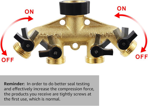 4 Way Brass Garden Hose Splitter Heavy Duty Garden Tap Hose Adapter Nozzle Switcher Connector with 4 Shut-Off Valves for Garden Irrigation Waterin...