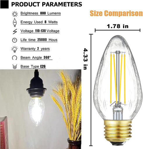 LEOOLS E26 LED Bulb 8W Equivalent e26 led Bulb 100 Watt Dimmable Daylight 4000K E26 Edison Bulb AC120V 800lm Tubular F14 F45 LED Bulb for Pendant,...