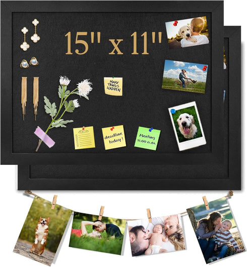 2PCS Black Bulletin Boards Cork Board with Felt, 15"x11" Small Display Pin Board Vision Board for Walls, Jewelry, Notes, Collection, Photos, Offic...