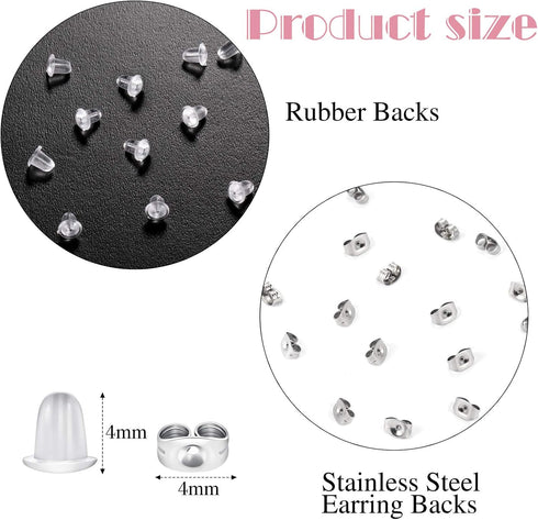 200 Pieces Stud Earring Kit, Including 50 Pieces 12 mm Stainless Steel Blank Stud 50 Rubber Back, 50 Pieces 12 mm Clear Glass Cabochons 50 Stainle...