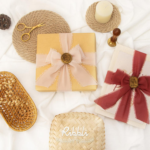 Ribbli Chiffon Ribbon 1.5 inch x 30 Yard Handmade Silk Ribbon,Champagne/Terracotta/Rust Red Fringe Chiffon Fall Ribbon for Wedding Invitations, Br...