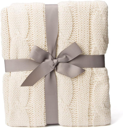 Battilo Cream Ivory Cable Knit Throw Blankets for Couch, Super Soft Warm Cozy Decorative Knitted Throw Blanket for Bed, Sofa, Chair 50"x60"...
