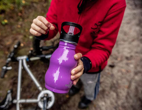 Kids Water Bottle with Straw & Handle, 12 oz Red - Eco Friendly Toddler Cups with Straws - Easy Sip Metal Water Bottle for Kids - Cute Stainless S...
