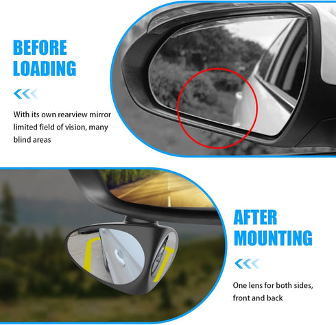 2 PCS Car Blind Spot Mirror, Double-side Rearview Mirror Visible Front Wheel Blind Spot Double Curvature Mirror Double-sided Mirror, Clear Vision ...