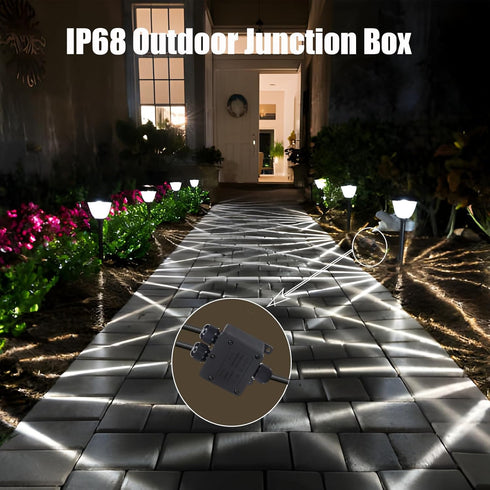 Waterproof Junction Box, 3 Way Outdoor Junction Box, IP68 Plastic Electrical Box with Terminal Block, Suitable for LED Landscape Lighting, Garden ...