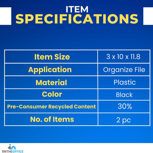 1InTheOffice Plastic Magazine File Holder, File Holder Organizer Box, 3 x 10 x 11.88, Recycled, Black, (2 Pack)...