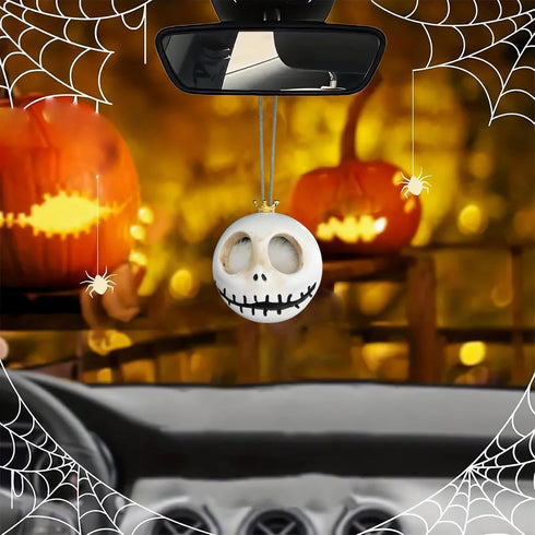 Car Mirror Decor Hanging Skull Accessories Halloween Swinging Skeleton Goth Pumpkin Ornament Rearview Interior Decoration Ghost Gift Beige...