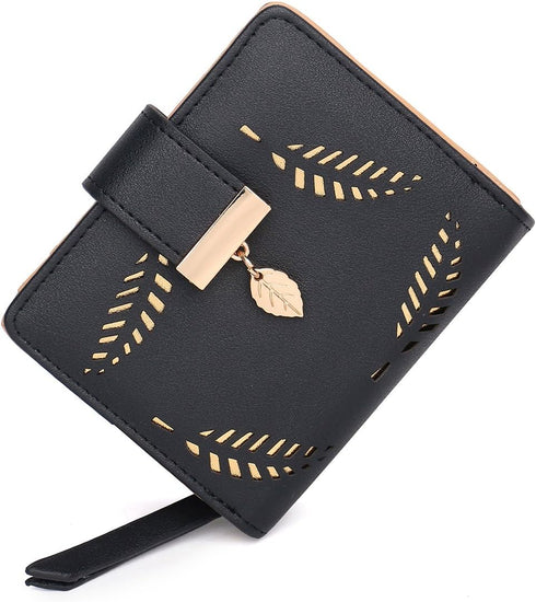 Women's Long short Leather Money Clip Card Case Holder Purse Zipper Buckle Elegant Clutch Wallet?pair? (Black)...