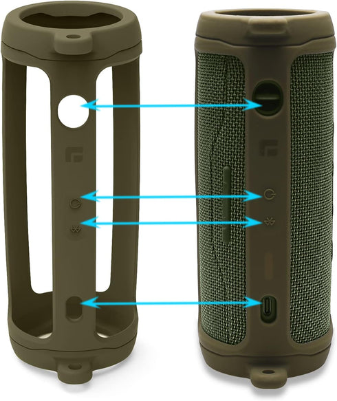 LTGEM Silicone Protective Case for JBL Flip 6 Portable Bluetooth Speaker with Extra Carabiner and Strap- Green (Case Only)...