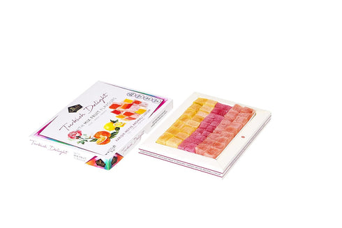 Cerez Pazari Turkish Delight with Rose, Orange and Lemon Mix Flavours 8.1 Oz Gourmet Small Size Snacks Gift Box, No Nuts Sweet Traditional Confect...