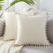 Top Finel Decorative Throw Pillow Covers 18x18 Set of 2, Cream White Couch Square Pillow Covers for Sofa Bed, Soft Velvet Cushion Covers with Pom ...