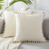Top Finel Decorative Throw Pillow Covers 18x18 Set of 2, Cream White Couch Square Pillow Covers for Sofa Bed, Soft Velvet Cushion Covers with Pom ...