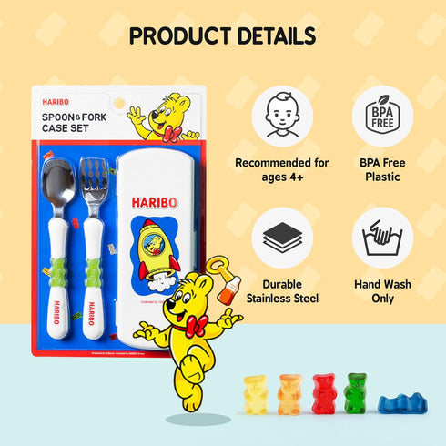 HARIBO Goldbear Spoon and Fork Set with Travel Case - Kids & Toddlers Stainless Steel Flatware Set with Storage Case, Premium & BPA Free Kids Trav...