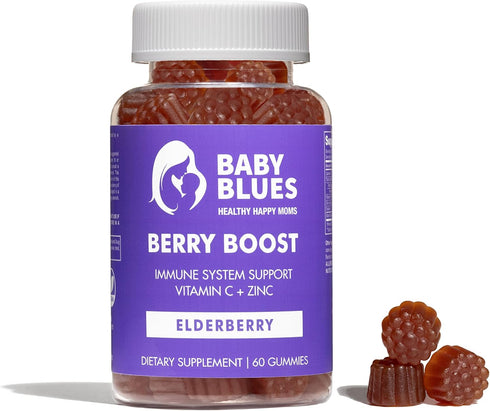 Baby Blues Berry Boost Elderberry Gummies for Moms - Immune Support with Zinc & Vitamin C Non-GMO Vegan and Gluten Free (60 Pieces)...