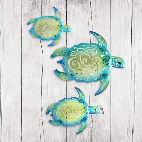 YOUIN Set of 3 Metal Sea Turtle Beach Theme Decor Wall Art Decorations for Indoor Outdoor Bathroom Garden...