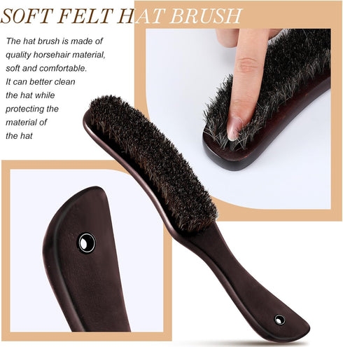 Patelai 2 Pcs Felt Brushes Felt Hat Cleaner Cowboy Hat Brush Cleaning Kit Hat Brush and Cleaning Sponge Set Horse Hair Wood Hat Brush Hat Clean Sp...