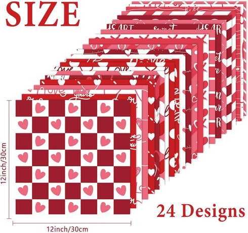 48 Sheets Valentine Craft Paper 12 X 12 Scrapbooking Paper, Red Valentine's Day Pattern Paper Bulk 24 Styles Pink Heart Decorative Craft Paper DIY...